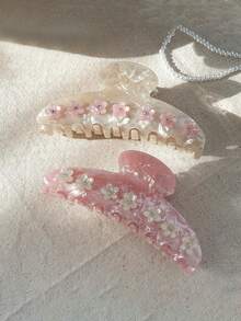 1pc Women's New Sakura Bun Claw Clip, Large Acrylic Rhinestone Hair Claw Hair Clip, Niche Exquisite Hair Accessory Winter Hair Clutch