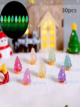 30pcs Luminous Christmas Tree Decorations Resin Miniature Holiday Decorations Suitable For Tabletops Outdoors And Micro Landscapes Holiday Statues For Bedrooms Kitchens Living Rooms And Bathrooms Christmas Decorations