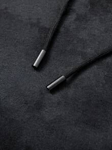 Men's Casual Hooded Sweatshirt With Drawstring, Loose Fit, Full Zip Design, Pocket, Grey Tie Dye Pattern, Suitable For Everyday Casual Wear, Spring/Autumn, Long Sleeve Top - Black - View 3