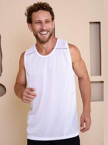 Men's Sleeveless Sports Tank Tops - Quick-Drying And Breathable Running And Gym Shirts With Geometric Patterns - Moisture-Resistant Workout Shirts For Beachwear, Casual Wear - Ideal Gift For Men, Couples - Spring/Summer Sportswear, Gym Clothes - 白色 - 查看 2