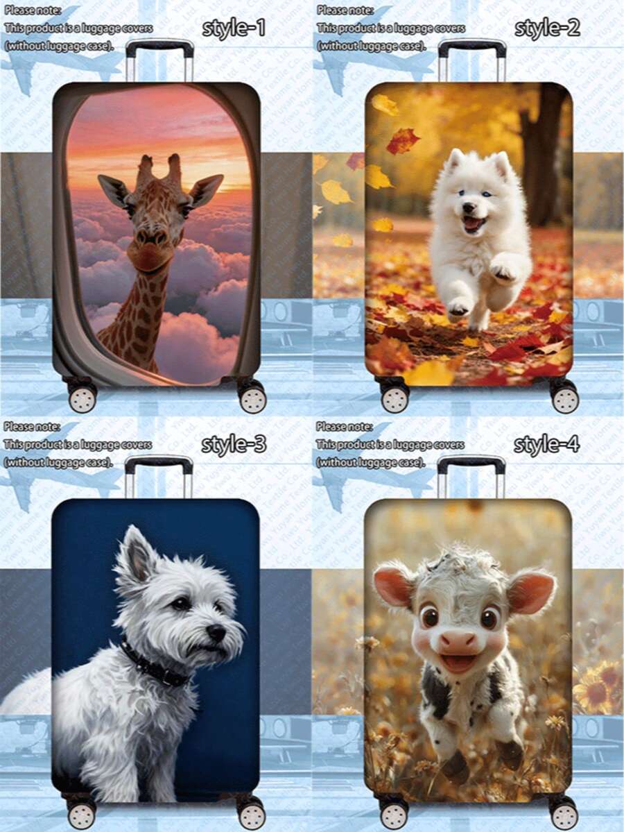 1 Pc 300g/M2 Cute Pet Travel Series Printed Pattern, Thickened Suitcase Protective Cover, Thickened Suitcase Accessories, Suitable For Business Trips, Vacations, Travel, Luggage Check-In, Back-To-School, Add Color To Your Suitcase. Suitable For 20-28 Inch Suitcases.
