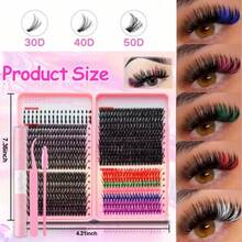 651pcs Colorful DIY Lash Extensions Kit, 6 Styles 50D+60D+80D+Colored Fluffy Individual Cluster, D Curl Volume Dramatic Eyelash Extensions 0.39-0.63inch Mixed Tray, Bulk Personal Lash Extensions With Lash Bond & Seal And Lash Tweezer DIY At Home, Suitable For Daily Makeup And Role Play, Reusable - Colorful - View 2