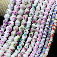 6/8/10mm Floral Patterned Ceramic Beads Mix, Round Loose Spacer Beads For Jewelry Making DIY Bracelets Necklaces
