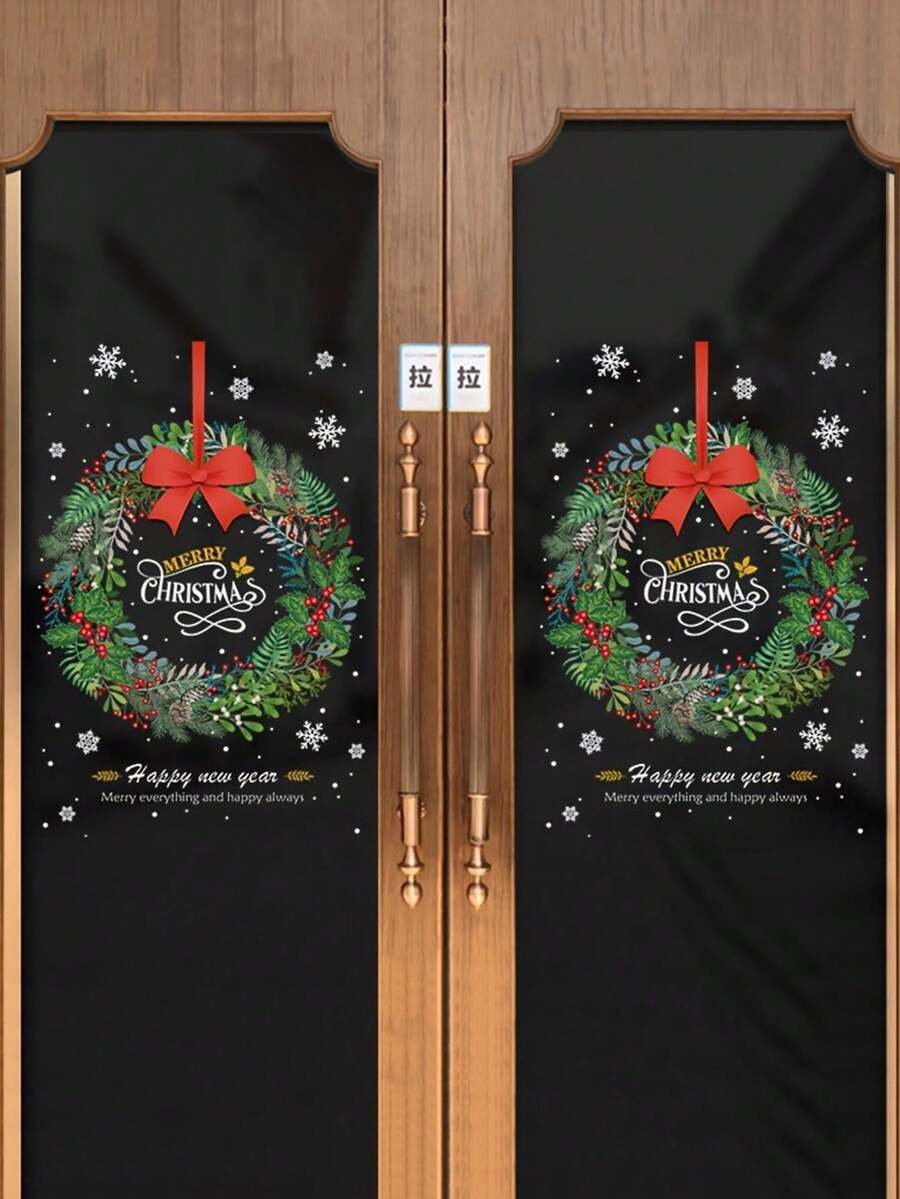 Pegatinas de corona de Navidad, adecuadas para decoración de ventanas y puertas de cristal - Película estática de PVC de temporada, decoración de escena festiva sin adhesivo, con diseños navideños, fácil de pegar y quitar, decoración multifuncional del hogar para Navidad