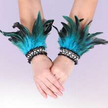 2pcs Halloween Performance Ball Feather Wristbands, Wrist Accessories, Role-Playing Costume Props, Suitable For Party And Party Dressing Props, Perfect Gifts For Friends During Holidays - Green - View 5