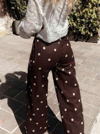 Plus Size Women's Versatile Comfortable French Polka Dot Brown Pants
