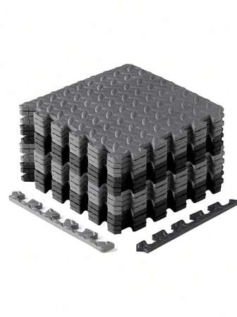 12 件/套健身器材泡沫垫，非防水 EVA 泡沫，适用于健身房和家庭锻炼，彩色拼图垫（黑色/灰色），可降低噪音，健身房配件