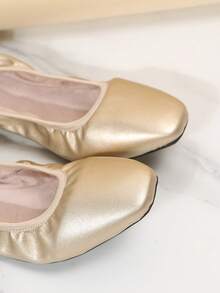 Women's Foldable Square Toe Slip-On Ballet Flats, Lightweight With Thick Insole, Comfortable For Dancing, Yoga, Indoor Sports