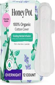 The Honey Pot Company - Herbal Pads For Women - Overnight W_Wings - Infused W_Essential Oils For Cooling Effect &Amp; Organic Cotton Cover - Feminine Care - 12 Ct - 顏色A - 查看 1