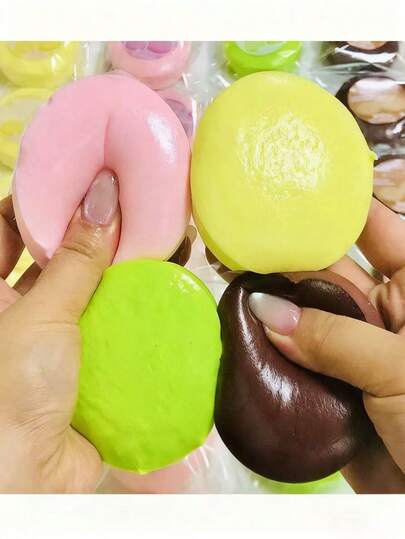 1个逼真柔软的捏捏乐玩具 - 4色米饼造型，解压挤压玩具，圣诞礼物