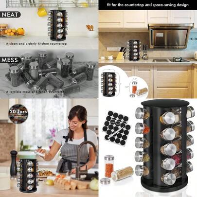 Spice Rack Spice Rack Organizer For Countertop Rotating Spice Rack With Jars Spinning Spice Rack Shelf Revoing Spice Rack For Kitchen Black