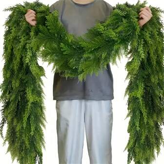 1 件人造常春藤花环，绿叶 - 逼真的塑料人造常春藤，带有悬挂的藤蔓和坚固的茎