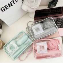 5-Piece Travel Kit With Transparent Bag – Bath Sponge, Comb, Soap Dish And Shampoo/Shower Bottle - 粉色 - 查看 3