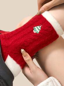 1 Paar Damen Dicke Fleece Weihnachts Socken, warm und gemütlich für den Innenbereich, geeignet für Weihnachten und den täglichen Outfit