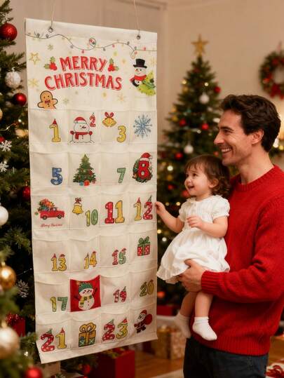 1 pezzo/30 pezzi Calendario dell'Avvento in tessuto, decorazione natalizia, calendario dell'Avvento di 24 giorni con 24 tasche, adatto per la decorazione natalizia della parete di casa