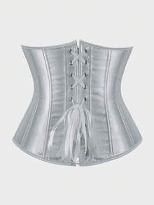Underbust Corsets For Women,Corset Belt Tummy Control Lace Up Satin Corset,Under Boob Corset Women's Lingerie & Shapewear - Xám - Xem 3
