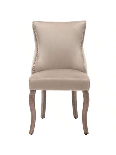 Dining Room Stoel (Living Unique Button Quilting On The Back, Pieces), Upholstered Nailhead Fluwelen Cover, Curved Solid Wood Legs, Beige (2024.1.4 Leg Replacement!!) view 5