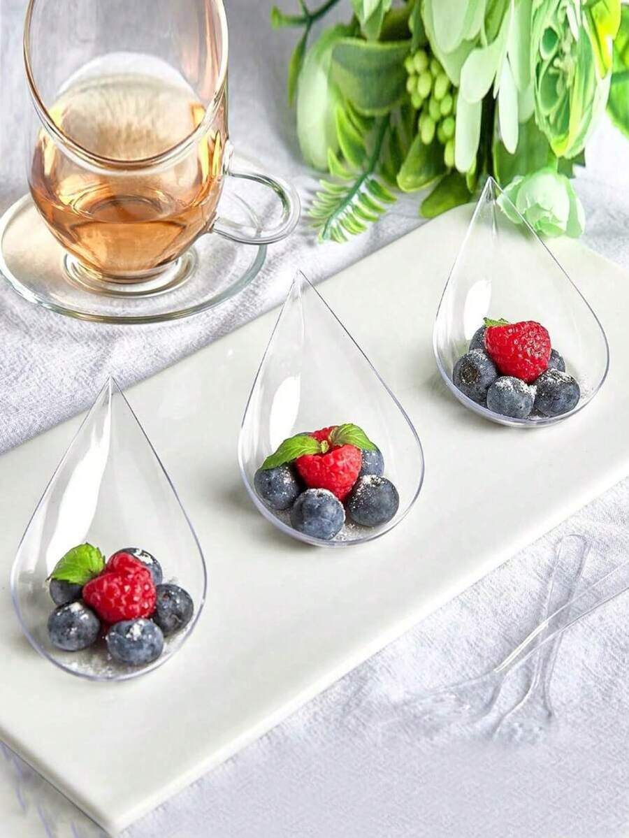 10/50/100 4inch Tear Drop Mini Appetizer Plates, Clean Plastic Dishes , Desserts And Appetizers Dishes Serving Plate Small Catering Dessert Tasting Cups For Afternoon Tea Time Mini Dessert - Multicolor - View 1