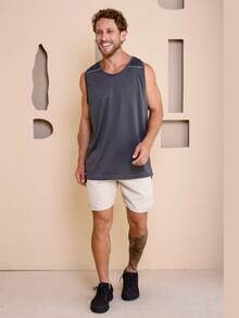 Men's Sleeveless Sports Tank Tops - Quick-Drying And Breathable Running And Gym Shirts With Geometric Patterns - Moisture-Resistant Workout Shirts For Beachwear, Casual Wear - Ideal Gift For Men, Couples - Spring/Summer Sportswear, Gym Clothes - 深灰色 - 查看 7