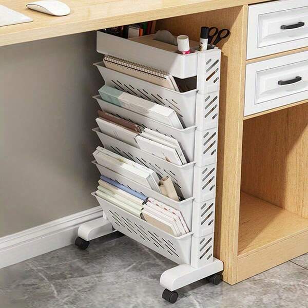 1pc Multi-Tier Desk Organizer Rack, Movable Storage Cart For Office Files, Books Shelf
