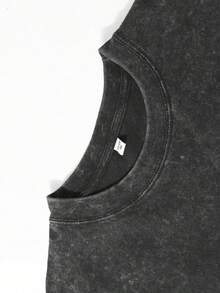 (230g T-Shirt)Men's Loose Washed Cotton "When You Go Through Deep Waters" Turtle Graphic T-Shirt, Comfortable Christian Faith Tee With Bible Verse, Breathable Retro Streetwear -  Gift Choice - 黑色 - 查看 2