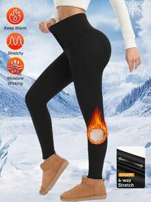 1 件女式高腰修身保暖内衬可调节纽扣紧身裤 - 可调节纽扣提腰紧身裤，弹力面料腰部塑形，加厚保暖内衬，腰部塑形，纽扣前部紧身裤，修腰紧身裤，纯色裤子，适合秋冬季休闲、户外、运动、瑜伽 - 黑色 - 查看 5