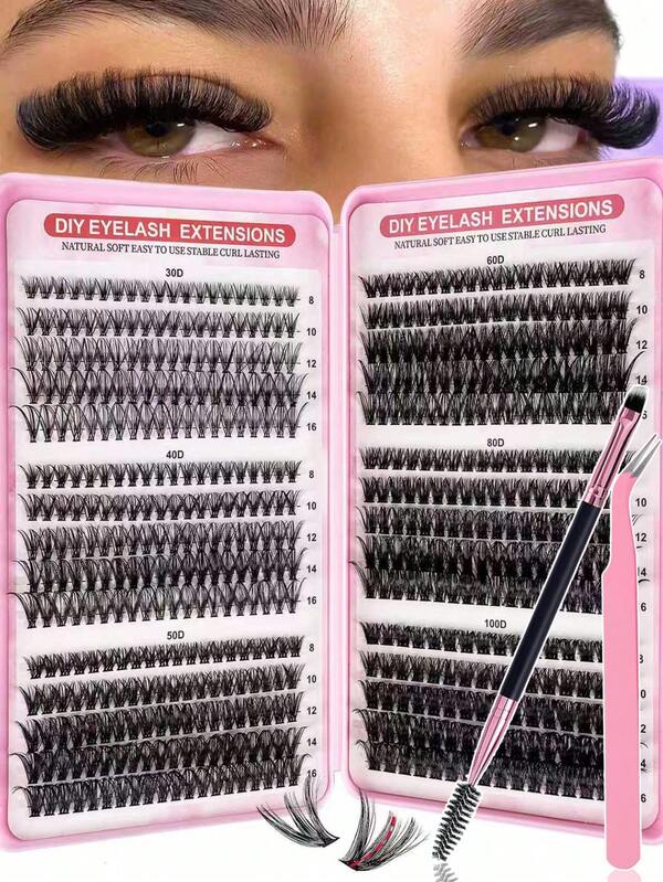 570pcs/540pcs Cluster Fake Eyelashes Set, 30D/40D/50D/60D/80D/100D Mixed Synthetic Short Fur Mink Lashes, 0.07mm Curl, 9-16mm Length, Includes Natural Lashes, 3D Russian Curly For Beginners, Reusable Home Uselash Clusters,Eyelash Clusters,Individual Eyelashes,Lashes,Fake Lashes