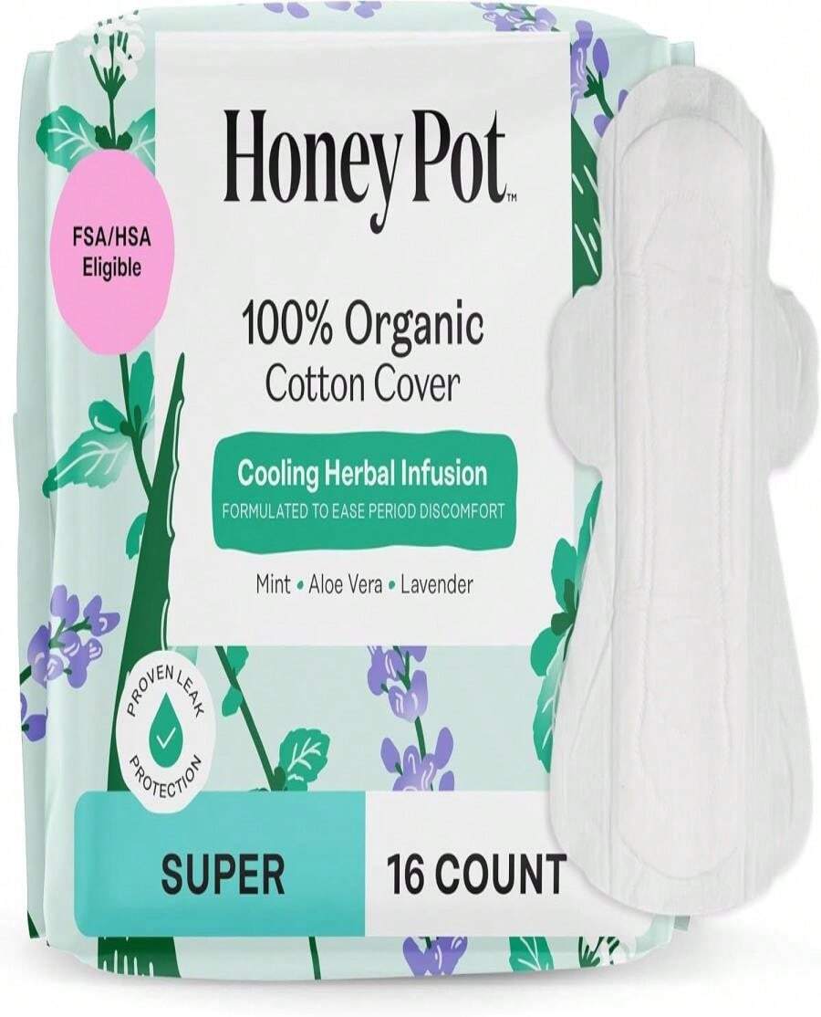The Honey Pot Company - Herbal Pads For Women - Overnight W_Wings - Infused W_Essential Oils For Cooling Effect &Amp; Organic Cotton Cover - Feminine Care - 12 Ct - 顏色B - 查看 1