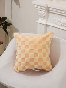 1 buc. Husă de pernă artizanală din pluș cu model în carouri, husă de pernă simplă pentru decorul casei pentru canapea în sufragerie, husă de pernă moale și confortabilă