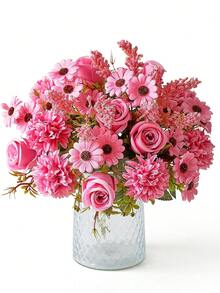 1支/3支仿真花，丝绸玫瑰、雏菊、蒲公英花束，适用于婚礼、家居、派对装饰、桌面摆件 - 玫瑰紅 - 查看 3