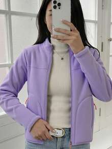 Women's Faux Sherpa Fleece Jacket, Warm & Soft, With Zipper Pockets, Reversible A/B Double-Sided Lining, Suitable For Outdoor Running, Hiking In Autumn/Winter,Skiing