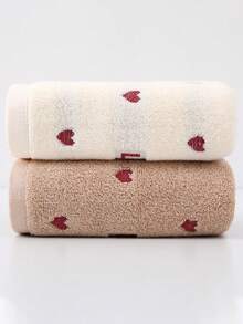 2pcs Romantic Heart Jacquard & Embroidered Quick Dry Face Towels, Absorbent Bath Towels For Couples, Home, Hotel, Gifts, 34*75 Or 34*71 Couple Towel Set, Best Valentine's Day Gift For Couples Shower Towels For Beauty Salon, Hotel Sports,Home Essentials, Towel, Skin Care - Multicolor - View 12