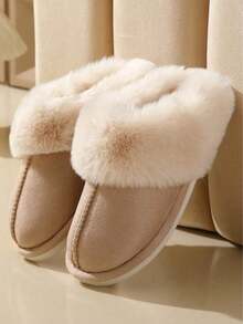 NYSQIT 2025 Pantuflas de forro de felpa de invierno talla grande vendidas, pantuflas térmicas gruesas y cálidas para interiores/exteriores unisex para parejas, pantuflas para hombres y mujeres - Caqui 2 - Ver 3