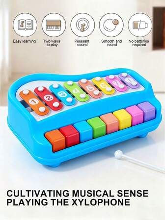 1 件 8 音儿童打击乐器，多功能音乐玩具钢琴和木琴二合一，可演奏且引人注目，教育性早期学习音乐玩具