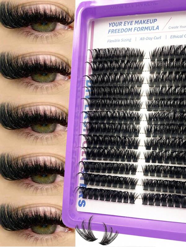 216 Pieces Individual Eyelash Clusters, 80D D Curl, 8-16mm, DIY Eyelash Extension Kit, Left And Right Matching, Super Thick, Fluffy, Natural Look, Reusable, Suitable For Home Use, Outings, Daily Life, Dates, Parties, Christmas, And Travel. (Eyelash Clusters, Individual Lashes, False Eyelashes)