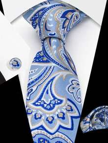 Men Tie Sets Classic Fashion Necktie Set With Cufflink For Business Party - Blue - View 1