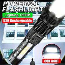 2PCS Rechargeable Ultra-Bright Flashlight For Emergency Power Outages, Outdoor Camping, Hurricanes. Multi-Function Flashlights, High Lumens, Rechargeable LED Battery Powered, With 6 Light Modes, COB Side Light, USB C, Amplification, Powerful - Multicolor - View 3