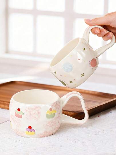 1pc Creative Hand-Painted 3D Relief Pattern Ceramic Milk Coffee Mug With Kraft Paper Box, Gift Set