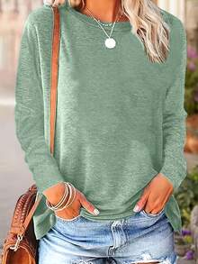 5pcs Solid Color Round Neck Long Sleeve Loose Casual Women Tops Tees, Suitable For Spring/Autumn Daily And Home Wear, Machine Washable - Multicolor - View 4