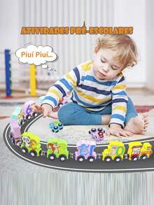 Trem Bloco Magnético Infantil com Números de Animais em Madeira Brinquedos Educativo para crianças - Multicolorido - Visão 8