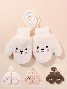 1双婴儿纯色羊毛保暖手套，厚实舒适，适合秋冬季 - 1Pair - 查看 1