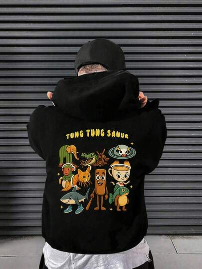 1 pieza Sudadera con capucha informal estampada para niño preadolescente, forrada térmica, manga larga, otoño/invierno