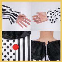 Disfraz de payaso mono negro y blanco para Halloween, elementos de puntos y rayas para juego de roles de terror