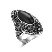 1pc S925 Sterling Silver Bohemian Mirror Polished Ring, Pave Set Black Stone Main Gemstone, Vintage Chic Design, Suitable For Daily, Commute, Party Wear, Stackable Jewelry, Great Gift For Valentine's Day, Mother's Day, Comes With Gift Box - Bohemian Style - View 14