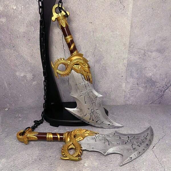 Sable falso de 17 pulgadas (45 cm) de PU con acabado dorado, réplica a escala real de la espada japonesa katana, cuchillo de plástico, sable samurái original, espada medieval con hoja de damasco, accesorio de cosplay de anime, figura de modelo, decoración de fiesta de Halloween, regalo