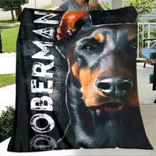 Doberman Printed Flannel Throw Blanket - Soft Polyester Knit, Digital Print Design, Lightweight & Warm For Couch, Bed, Office, Camping, Travel - Versatile All-Season Polyester Throw Blanket
