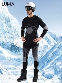 LUMA Herren nahtloser Ski Thermo-Unterwäsche Set für Herbst/Winter, Herren Sport Kompression Basis Schicht feuchtigkeitsableitende Thermo Bekleidung Ski Outfit
