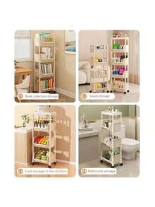 Estantería rodante de 4 niveles - Organizador de almacenamiento de plástico blanco de varias capas con ruedas, adecuado para cocina, sala de estar, dormitorio o dormitorio - Excelente para almacenar libros, vajilla y productos, estantería vertical