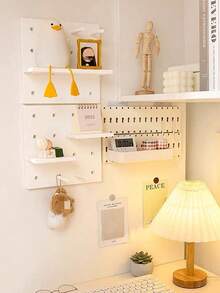 1 Pc Mountable Pegboard Wall Shelf, Cute & Elegant, Adhesive For Student Dorm, Simple Desk Organizer, Only For Light Items