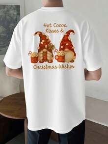Hot Cocoa Gnome Christmas Tee Combed Double Sided Printed Cotton Long Lasting Relaxed Fit Streetwear  Durable Basic